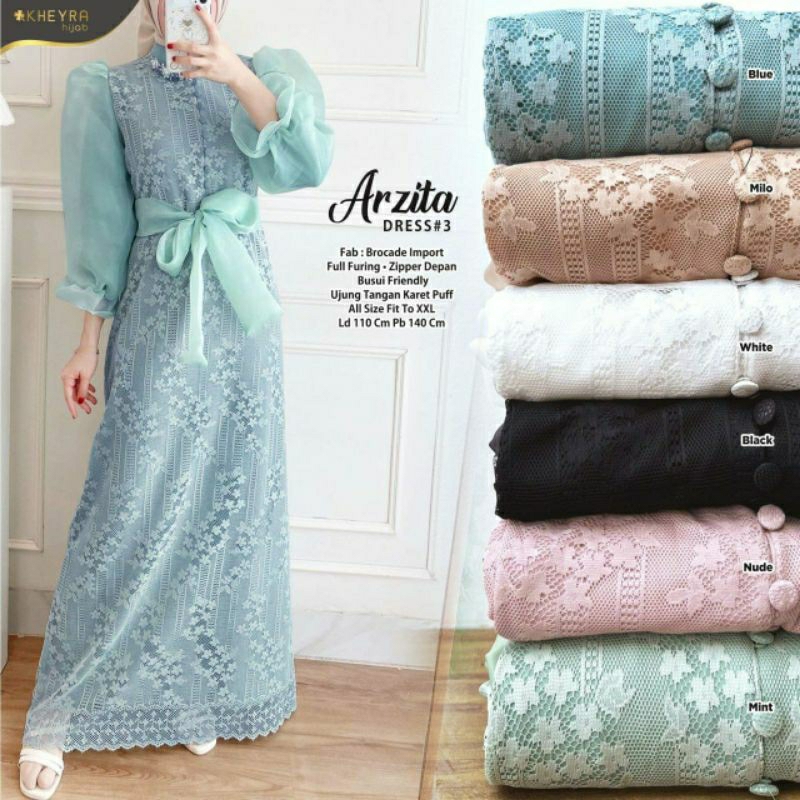Arzita Dress#3 berlabel KHEYRA // REAL PICT Gamis Brokat Import full furing