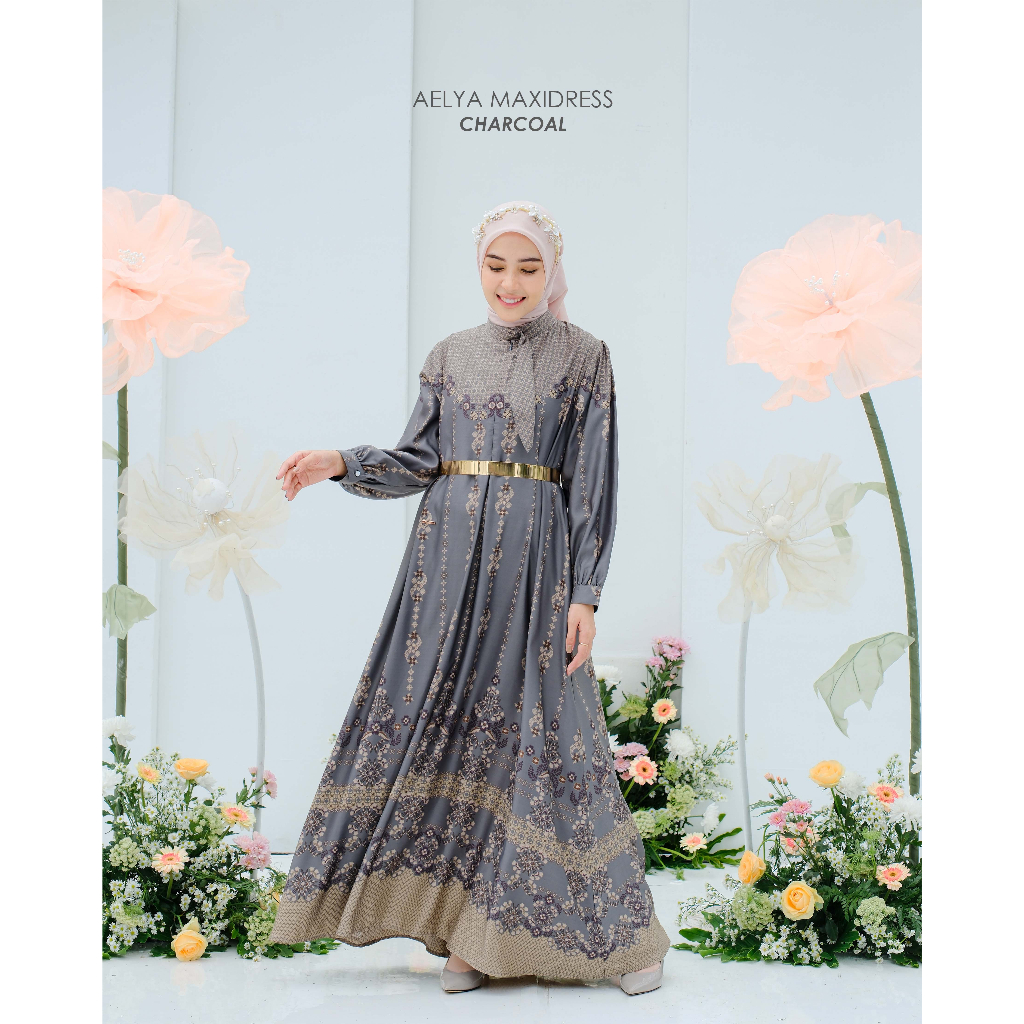 Mayoutfit Elysian Set Series Charcoal | Sarimbit Lebaran Baju Muslim Raya Keluarga-Aelya Charcoal
