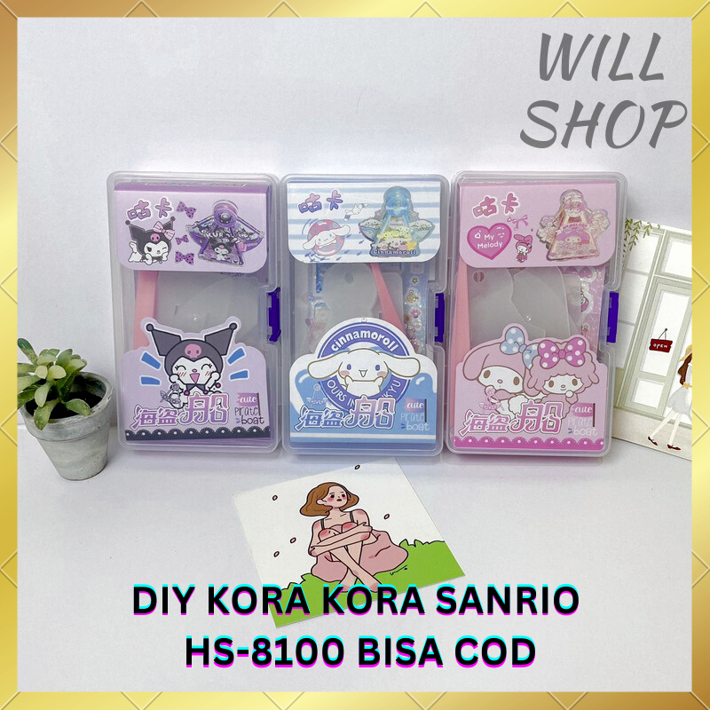 DIY KORA KORA SANRIO HS-8100 / PAKET MINI HARDBOX STICKER / PINSET / GANTUNGAN AKRILIK / MAINAN KREA