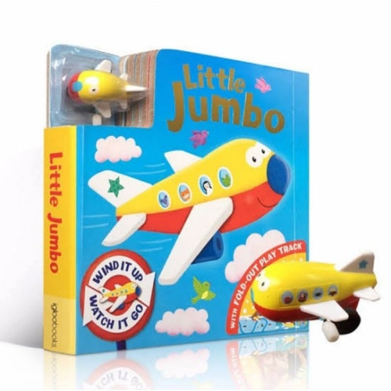 [Wind-Up Book] Little Jumbo Aeroplane Board Book with Fold-Out Play Track and Yellow Aeroplane