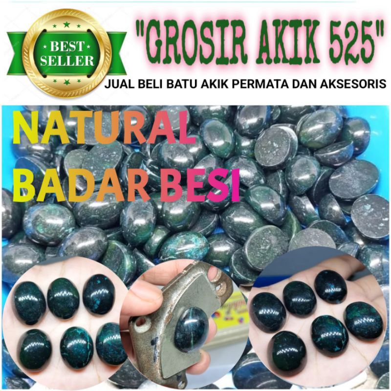batu akik badar besi hitam kehijauan nempel magnet asli natural