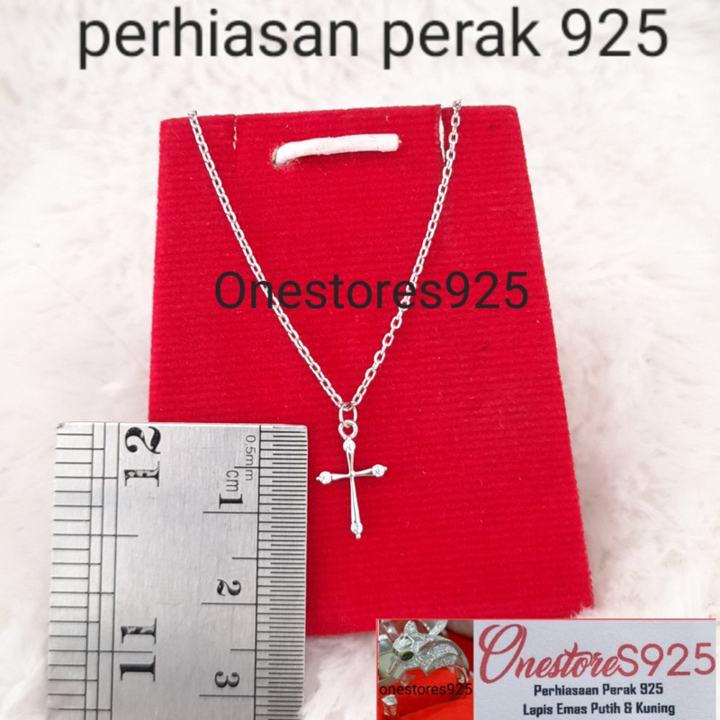 Kalung Salib mini kecil perak 925 lapis emas putih asli