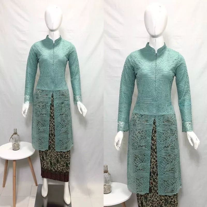 Set Kebaya Tunik Brokat Kebaya Modern Atasan Kebaya Brukat Malika Kerah Sanghai