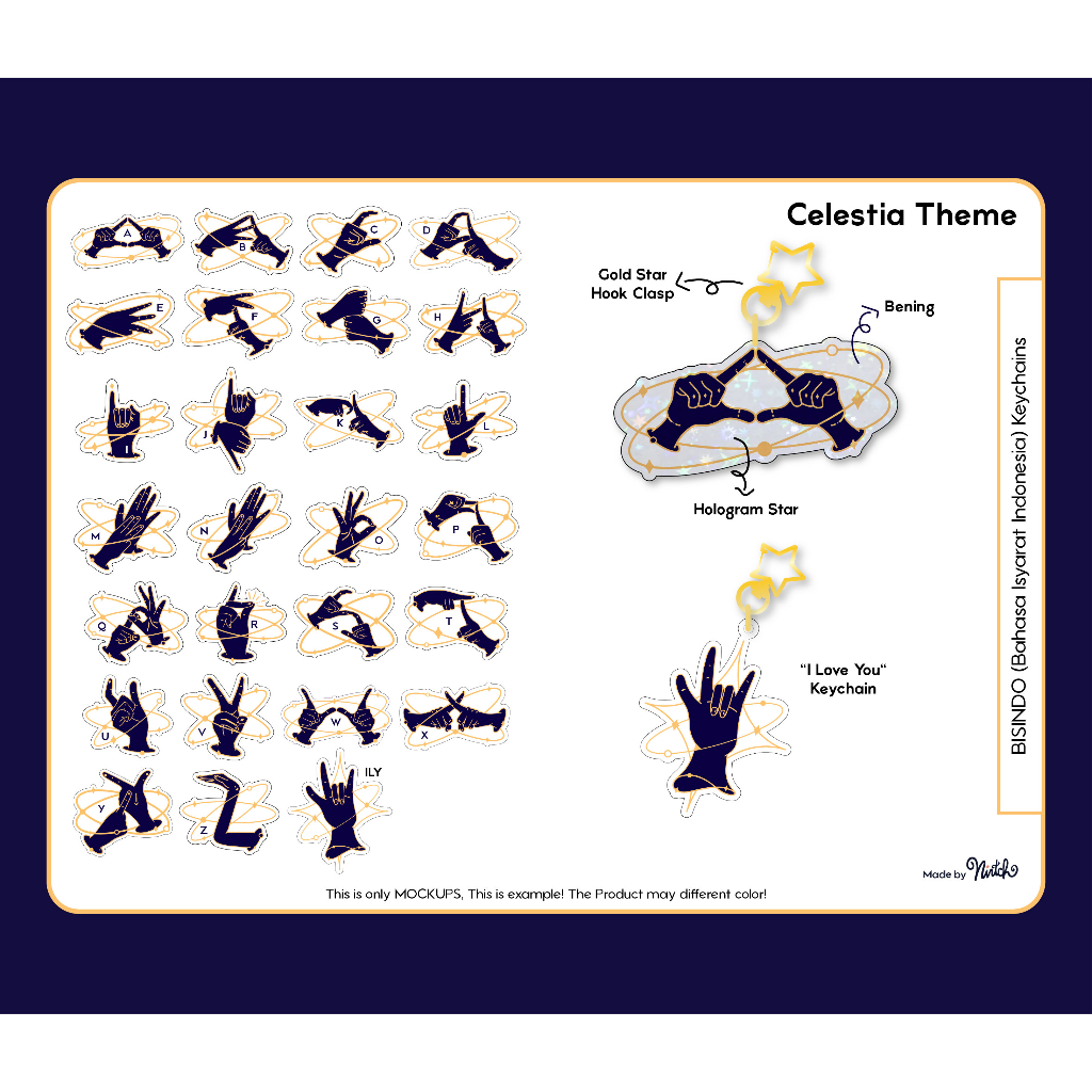 Gantungan Kunci Alfabet A-Z Bisindo ( Bahasa Isyarat Indonesia) versi Celestia | Aplhabet of A-Z Key