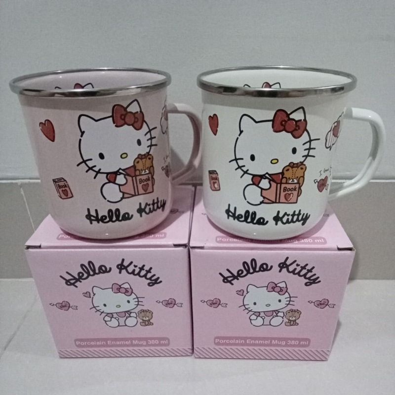 hello kitty porcelain enamel mug 380 ml pink/putih