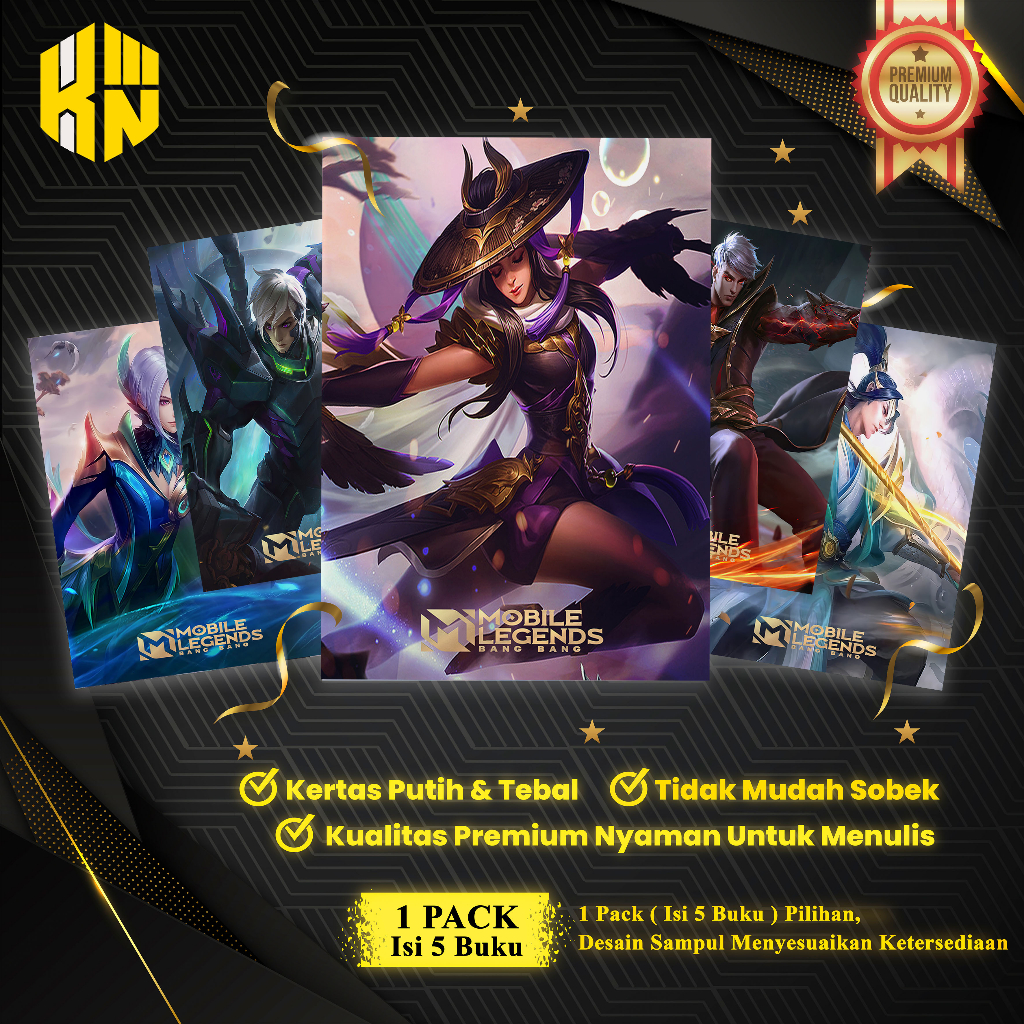 

KEN.IND - Buku Tulis Sekolah Custom Tema MOBILE LEGEND ROLE Bergaris 38 Lembar 1 Pak Isi 5 Buku/ Buku Tulis Anime/ Buku Aesthetic/ Buku Catatan paper stationery