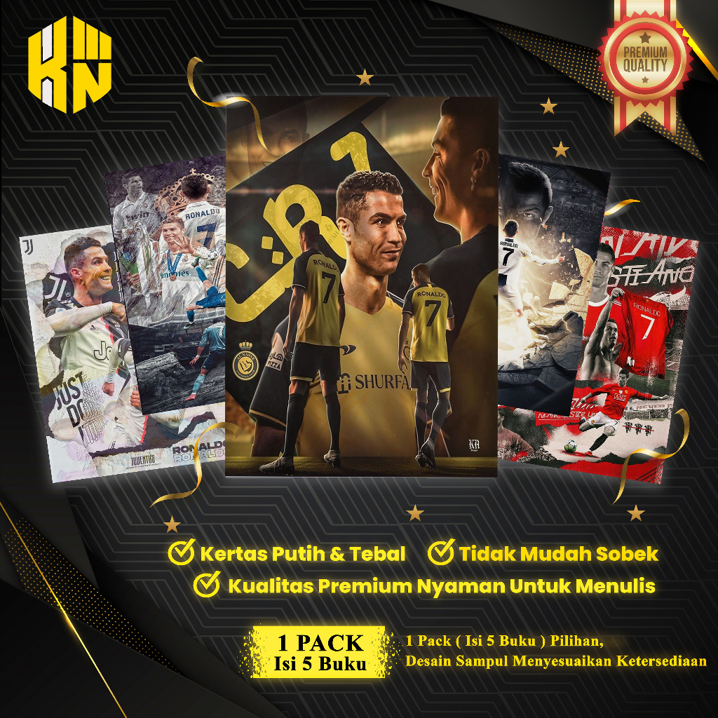 

KEN.IND - Buku Tulis Sekolah Custom Tema Sepak Bola RONALDO Bergaris 38 Lembar 1 Pak Isi 5 Buku/ Buku Tulis Anime/ Buku Aesthetic/ Buku Catatan