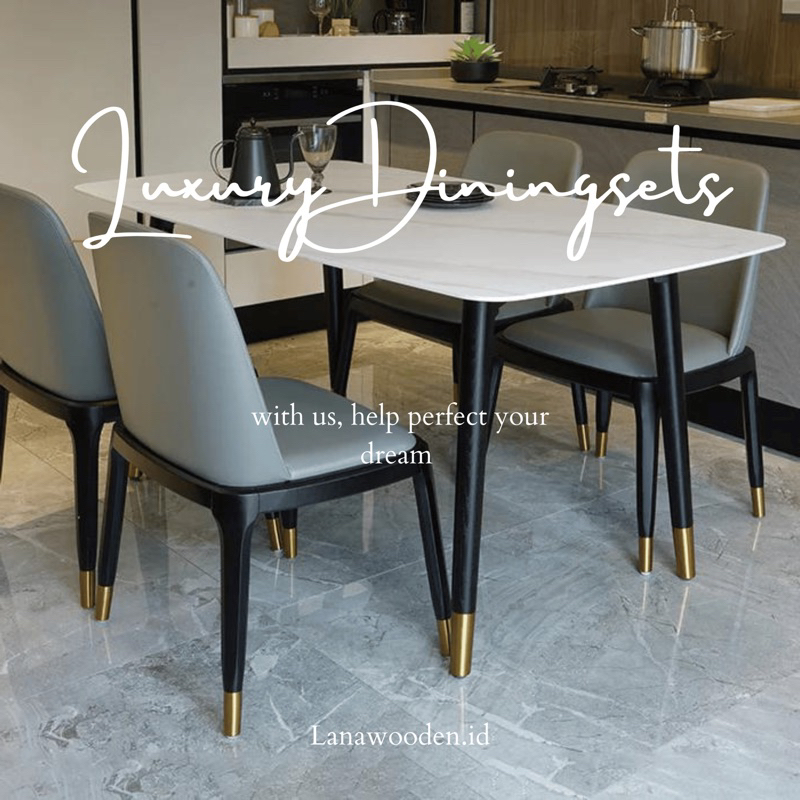 Set meja makan marmer mewah kursi 4 material batu marmer import berkualits kombinasi rangka kayu Jat