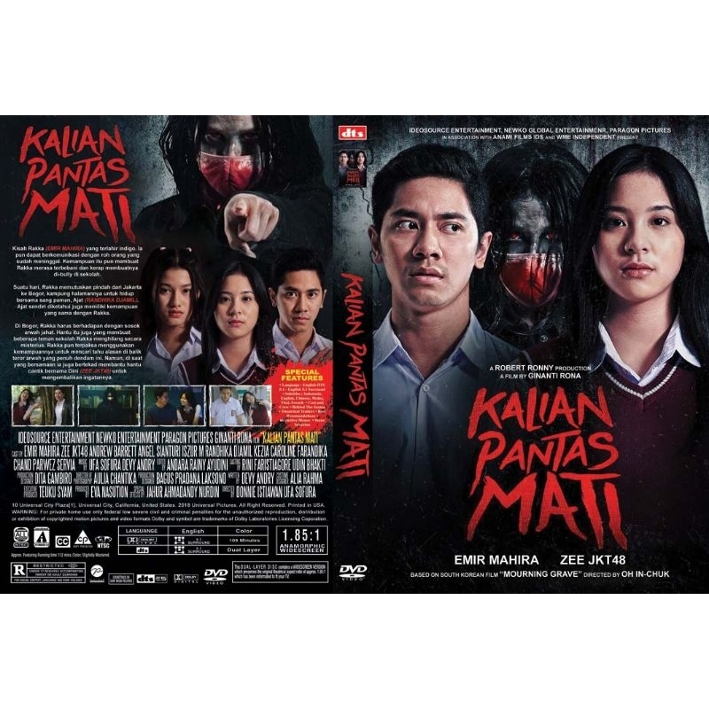 dvd Kalian Pantas Mati  2023 {OD DTS R1} {Horror} {Emir Mahira, Zee JKT48, Andrew Barret}.