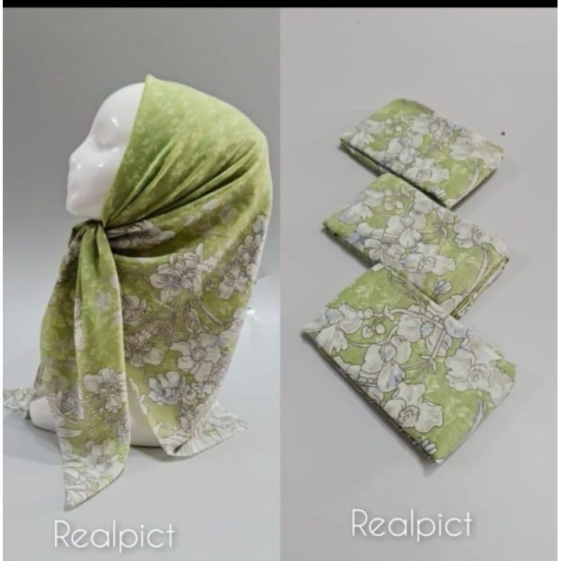 Hijab Segi Empat Voal Motif Lisa Warna Hijau Sage Jilbab Terbaru