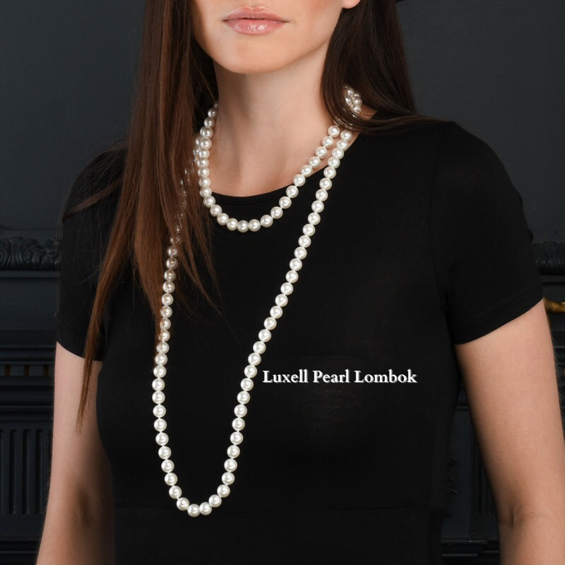 BERSERTIFIKAT Kalung lilit mutiara air tawar lombok| Kalung Panjang 120 cm Mutiara Air Tawar Asli | 