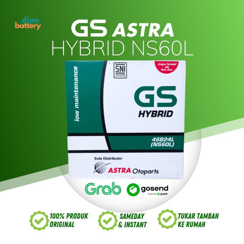 GS Astra Hybrid NS60L Aki Mobil Suzuki Ertiga Aerio Baleno - Accu 46B24L (45Ah)