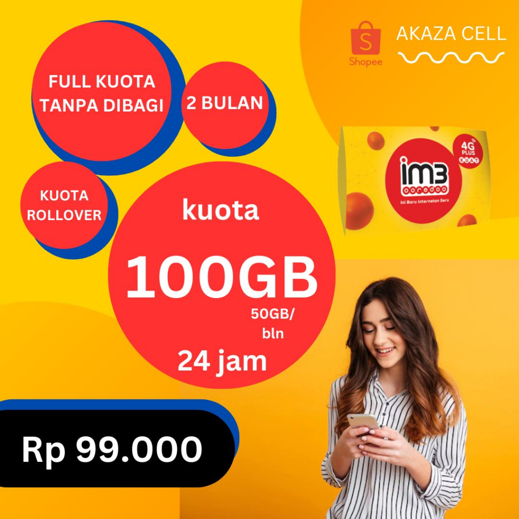 Perdana Indosat IM3 ooredoo KUOTA JUMBO 100GB 150GB 2bulan 3bulan