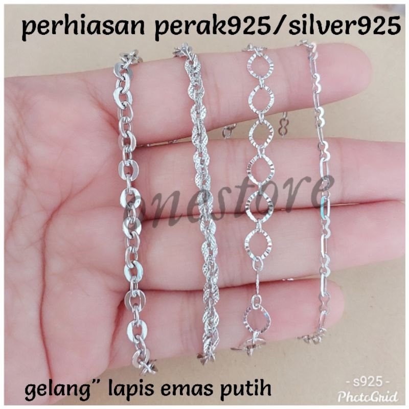 Onestore silver _ Gelang tangan perak 925 lapis mas putih polos gelang rantai hollo lapis mas putih 