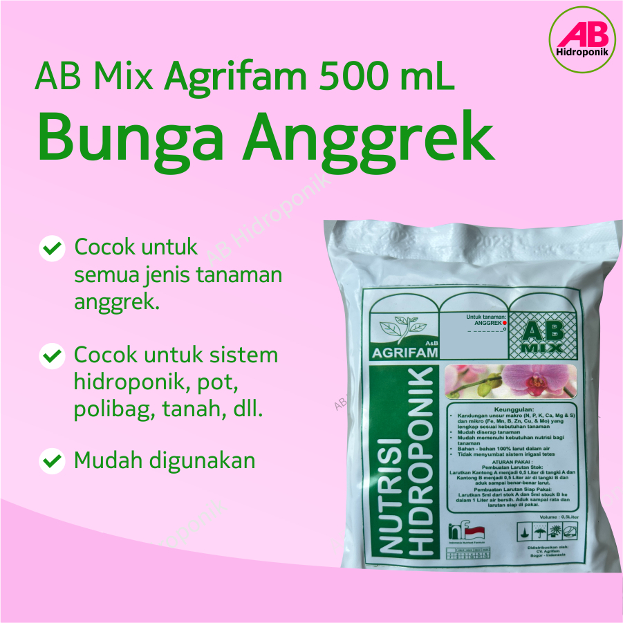 AB Mix Nutrisi Hidroponik Bunga Anggrek Agrifam 500 mL