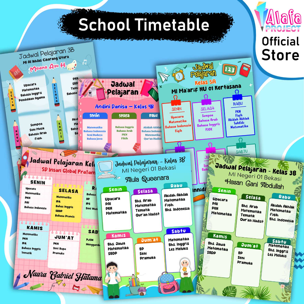

Alafaproject School Timetable Custom Nama Jadwal Pelajaran Sekolah Kode 1-5