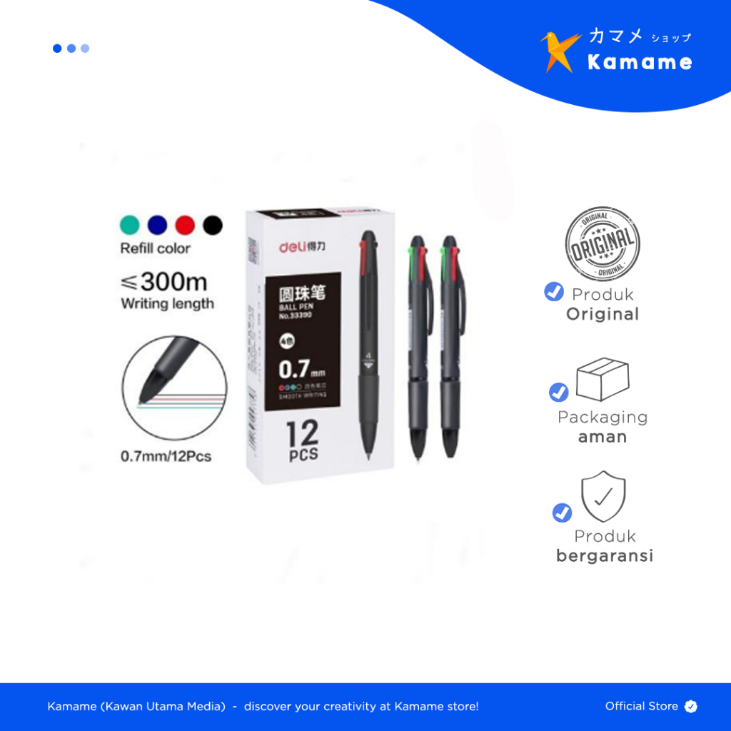 

Deli Ball Point Pen - pulpen cetek warna-warni 4 warna 0.7mm pulpen pelajar multifungsi 33390 - Kamame