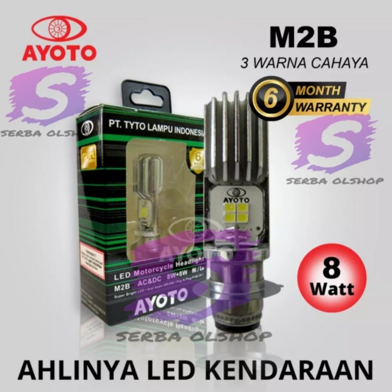 AYOTO LAMPU LED UTAMA MOTOR H6 M2B PUTIH DAN PUTIH KUNING AC DC HI /LO SUPER TERANG