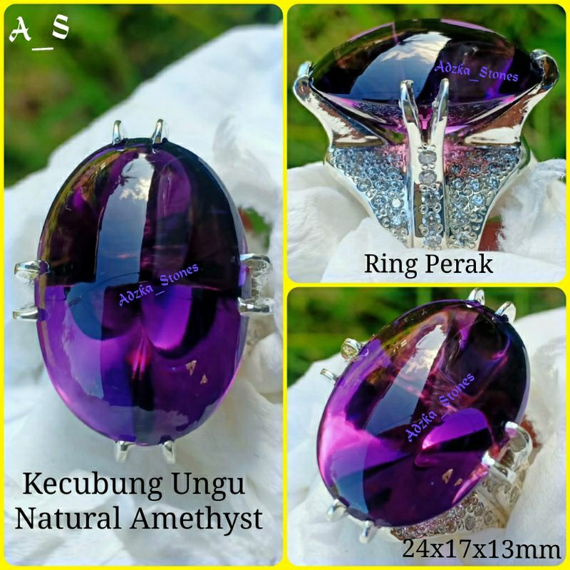 Kecubung Ungu Amethyst Ring Perak Model Padang Mewah