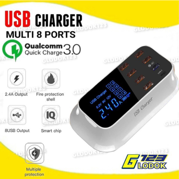 Promo Multi Charger USB Hub 3.0 Quick Fast Charging Adapter Type C HP Tablet - 8 Ports - A19Q Tanpa 