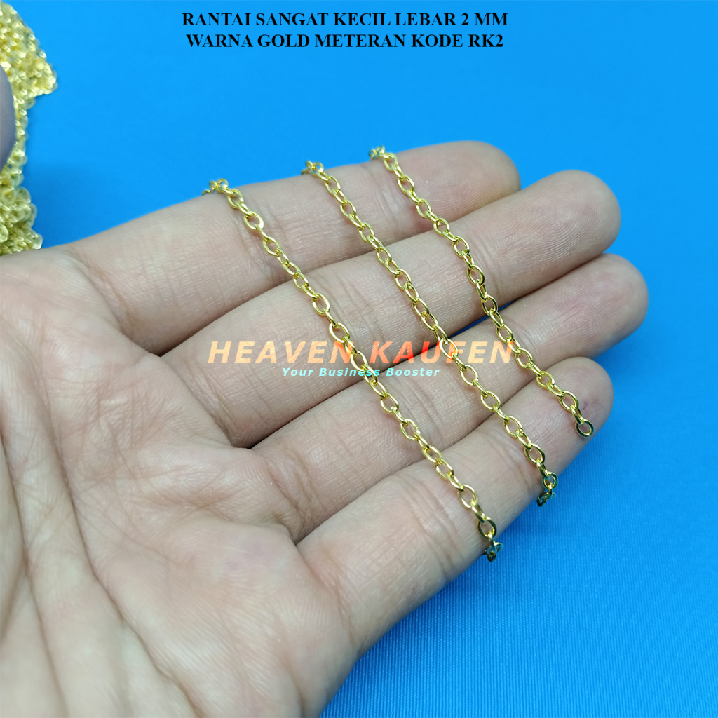 Rantai Sangat Kecil Lebar 2 mm Warna Gold Emas Type RK2 Untuk Craft DIY Dll Meteran