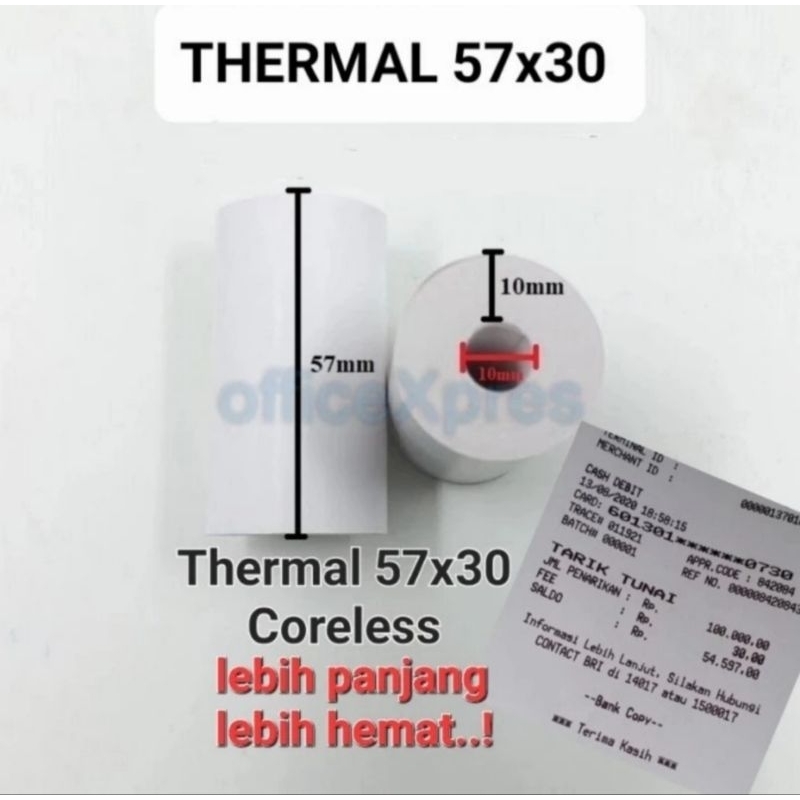 

kertas struk kasir termurah 57x30mm coreles/full kertas