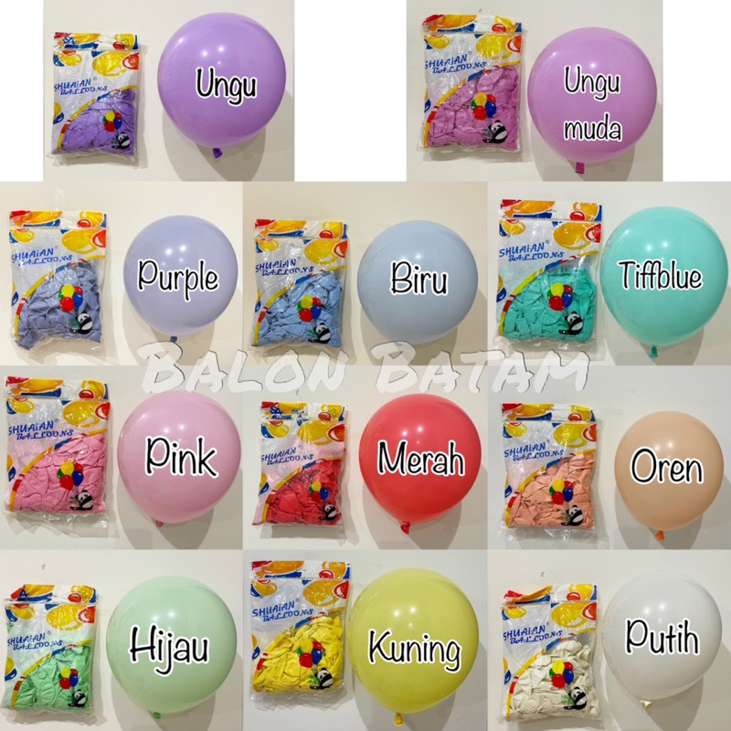Grosir 100 Pcs  Balon Tebal Latex isi Macaron/Pastel 12 inc