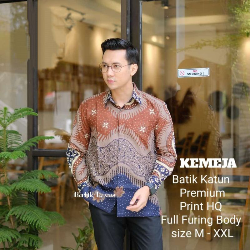 Kemeja Batik Pria Coklat MAHOGANY Batik Lexus Lapis Furing