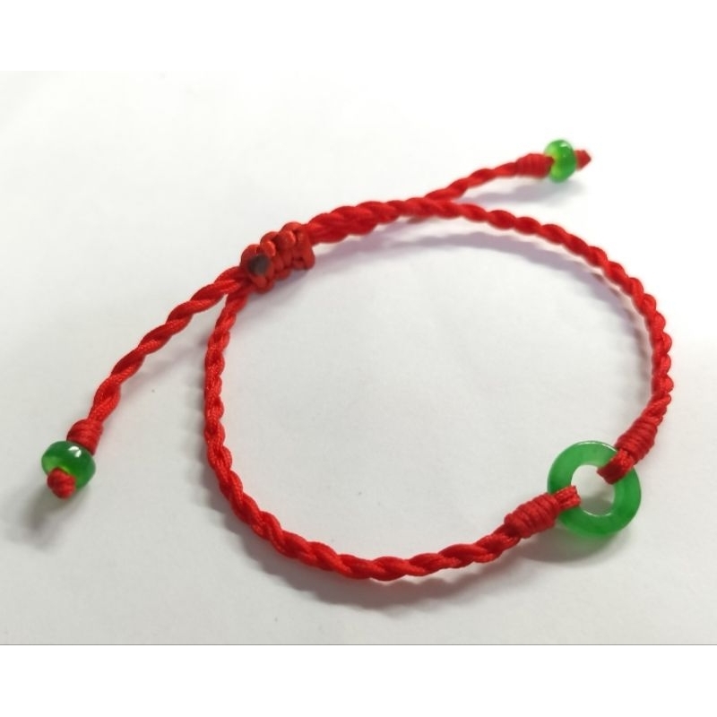 Gelang Giok Donat Hijau Tali Merah