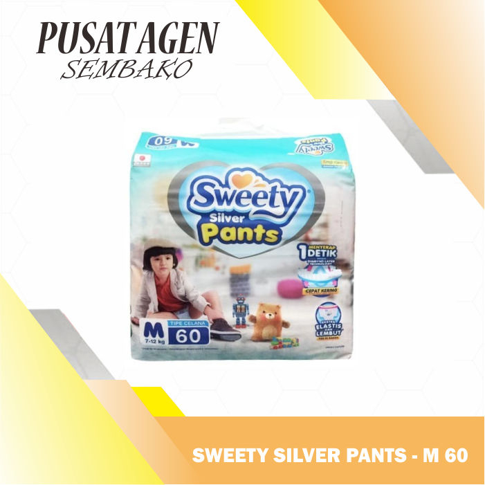 SWEETY SILVER PANTS SIZE M60 POPOK BAYI CELANA UKURAN M ISI 60