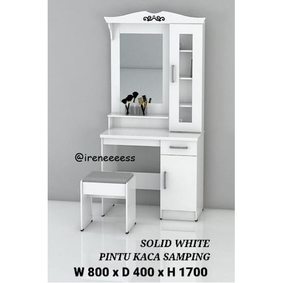 MEJA RIAS 3 WARNA PILIHAN KACA DENGAN RAK PENYIMPANAN SAMPING + DUDUKAN PUFF