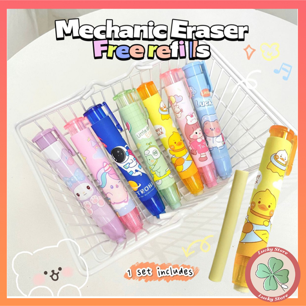 

Mechanic eraser cute asthetic korean style Penghapus mekanik kartun FREE 2 pc refill Penghapus pensil mechanical untuk pelajar kantor