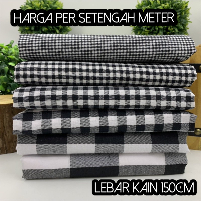 Kain Kotak Kotak Yarndyed Black Kotak Hitam Lebar 150cm