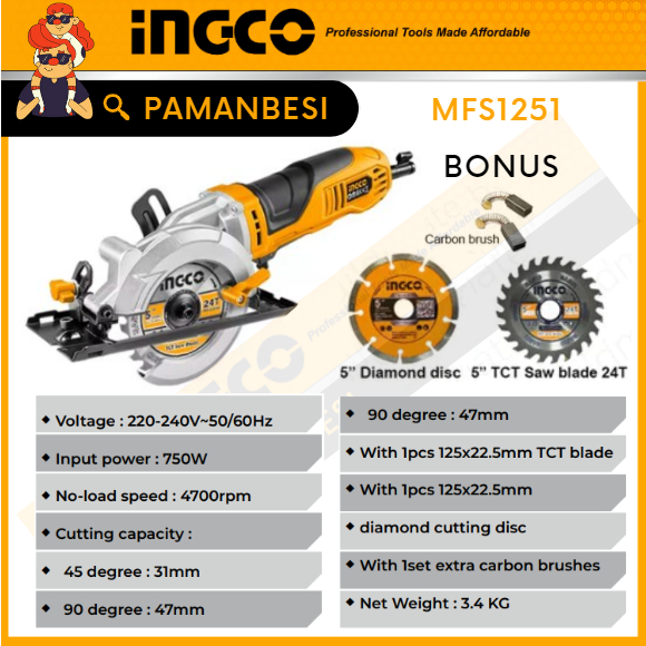 Gergaji Serkel Gerinda (5”) Multi Circular Saw Grinder INGCO MFS1251