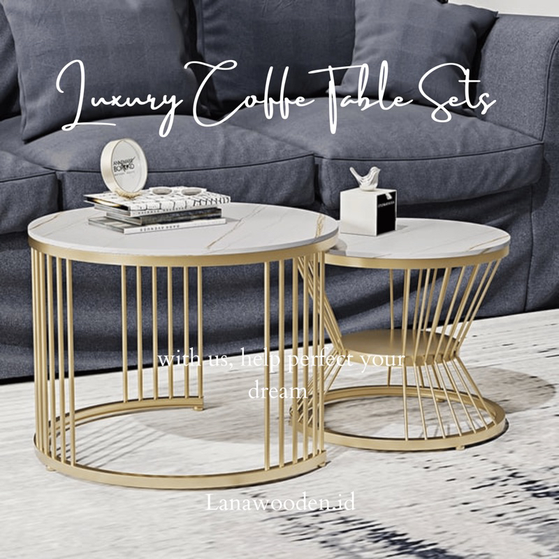 set meja tamu minimalis marmer import mewah material kaki besi kombinasi batu marmer import asli ber