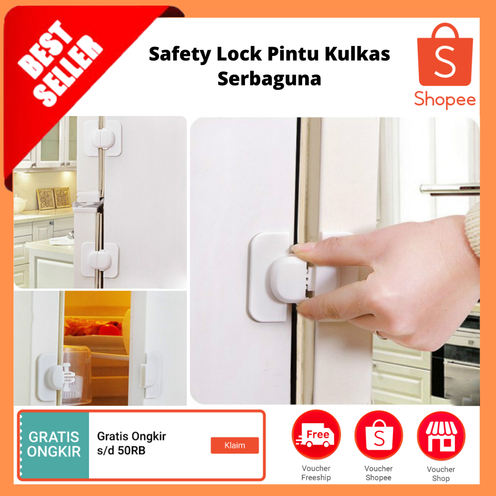 Safety Lock Pintu Kulkas Serbaguna / Kunci Pintu Kulkas Tahan Benturan Kunci Pengaman Bayi Stiker Ku