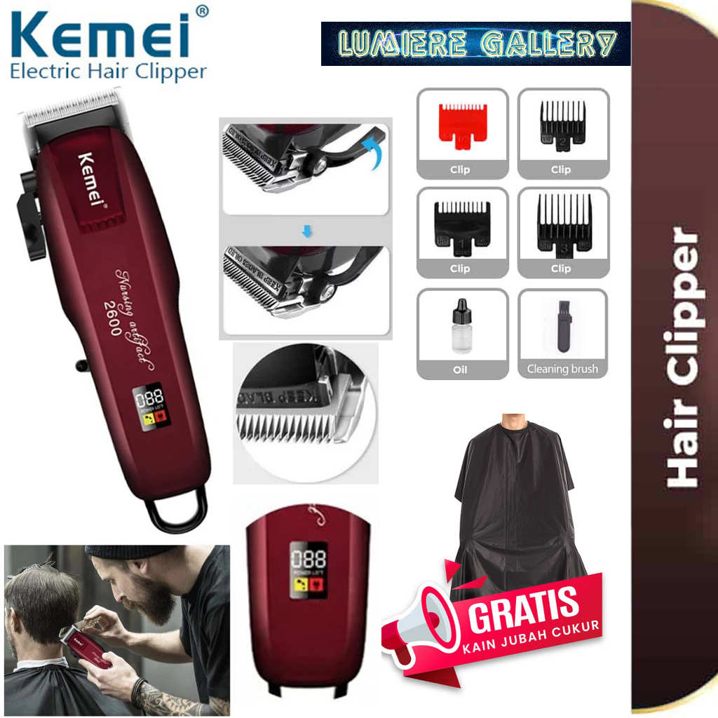 Mesin Cukur Rambut Barbershop KEMEI KM-PG2600 Indikator Baterai LCD Display Digital Paket Barbershop