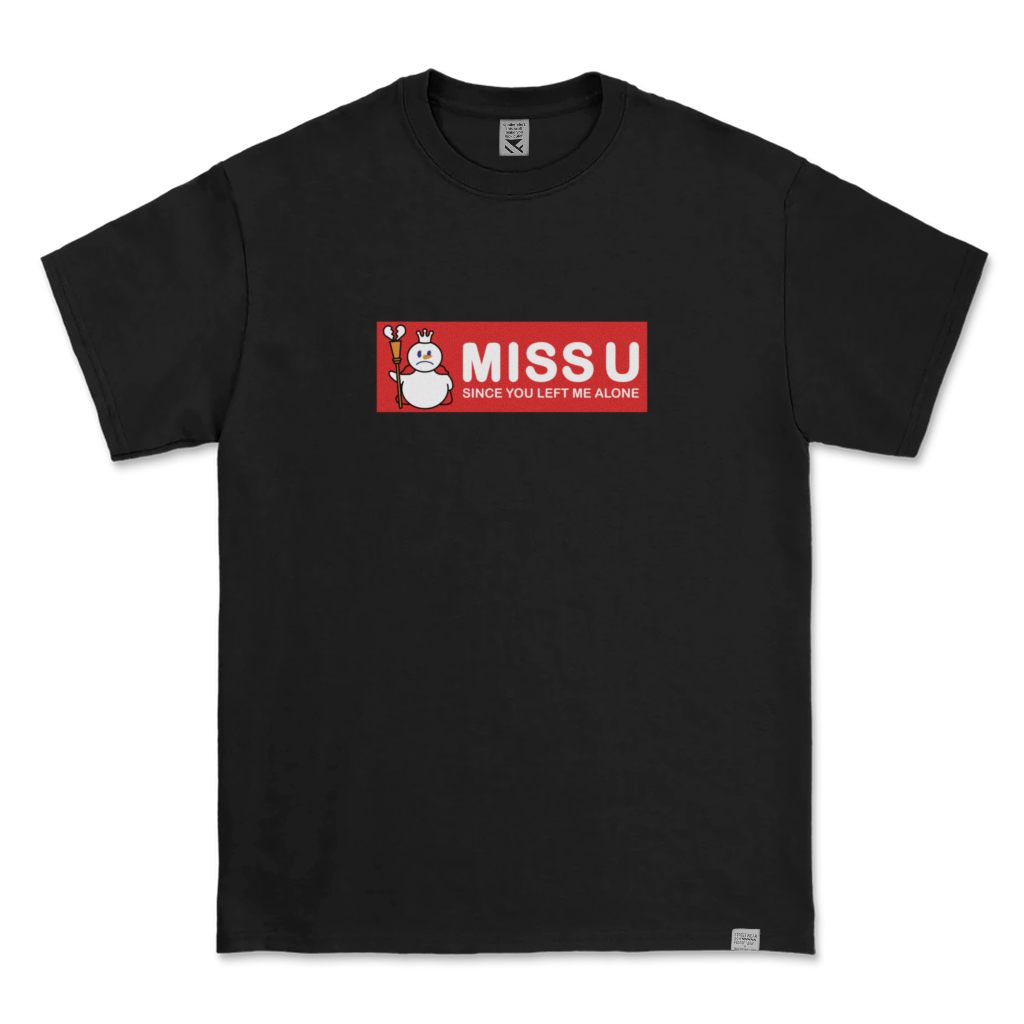 Kaos Distro Parodi ZeroTwentyTwo T-shirt Miss U Mixue Black | Baju Pria Parody Plesetan MIXUE-DESIGN
