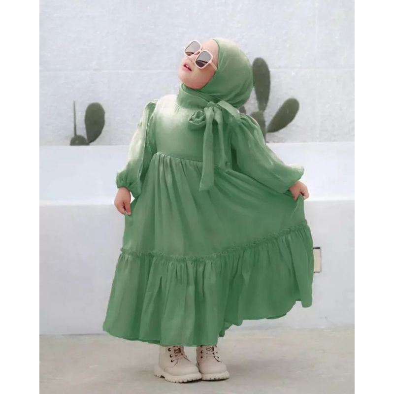 Dress Anak Santorini Shimmer Elegan Arsyila Kids Dress Anak Usia 5/8 tahun Dress Anak Set Jilbab pashmina Dress Anak Mewah Elegan