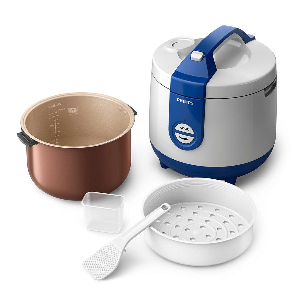 PHILIPS 2L Rice cooker HD3119/31 - 400Watt, Penanak Nasi Analog, Golden Ceramic, Blue, biru mejikom 