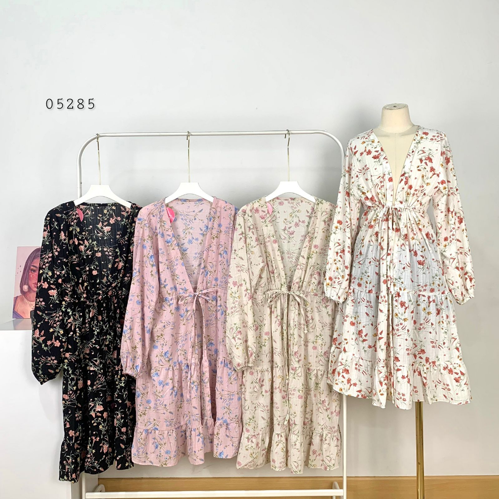 TUNIK KIMONO RUFFLE TINGKAT VARIASI TALI PINGGANG SERUT FULL MOTIF FLOWER TANGAN PANJANG PREMIUM TER