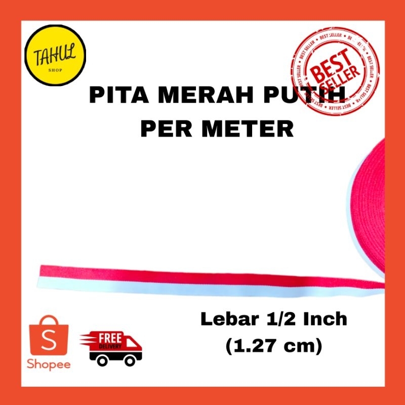 1 METER PITA MERAH PUTIH KAIN 1 Inch / PITA PER METER / PITA 1 METER