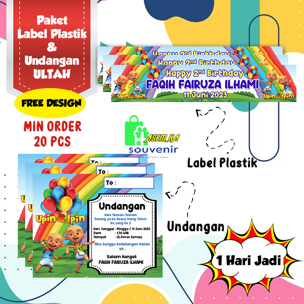 

PROMO PAKET ULTAH ANAK LABEL PLASTIK & UNDANGAN CUSTOM NAMA