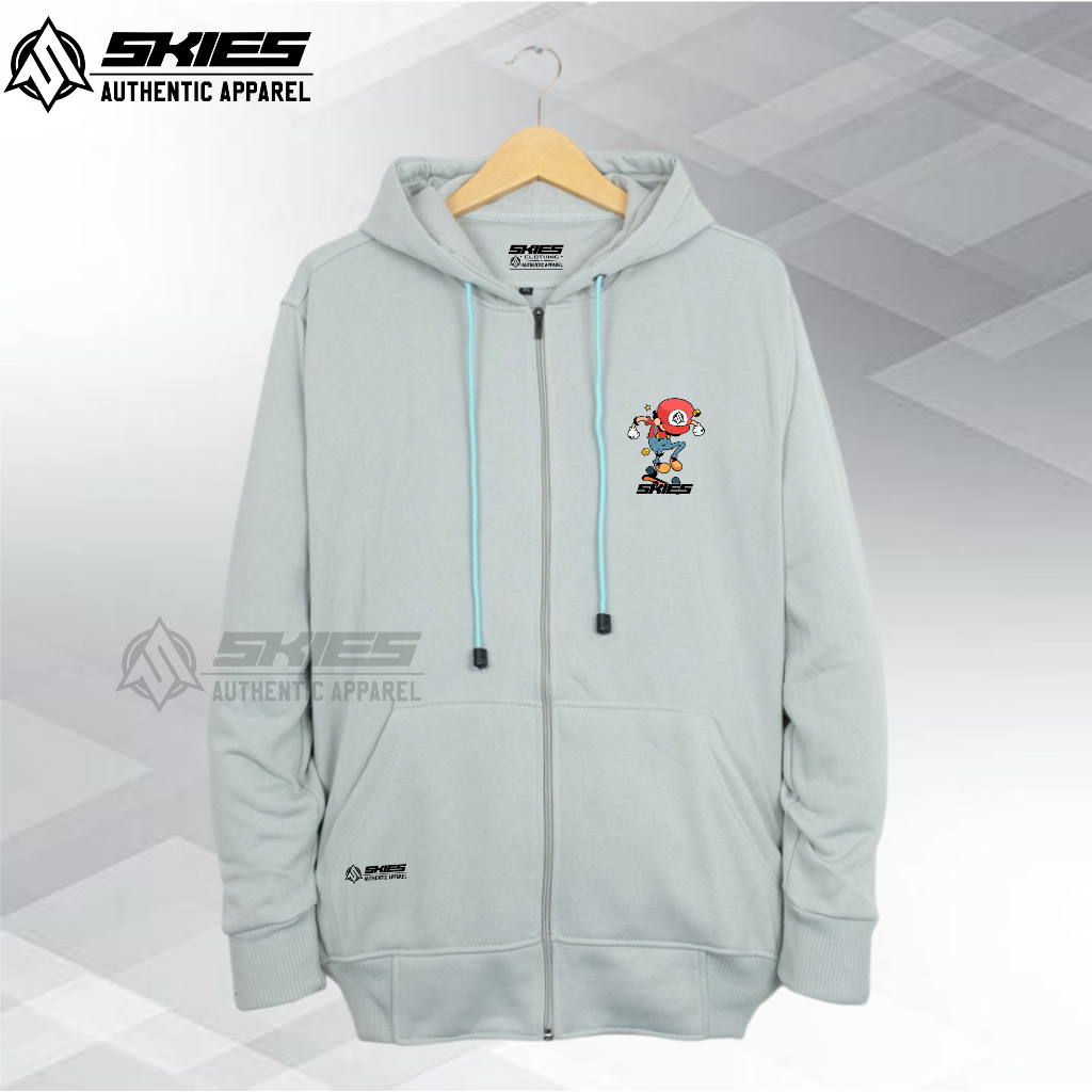Sweater Hoodie Zipper Terbaru Cartoon Hijau MInt Switer Pria Wanita | Hoodie Polos Resleting Tebal D