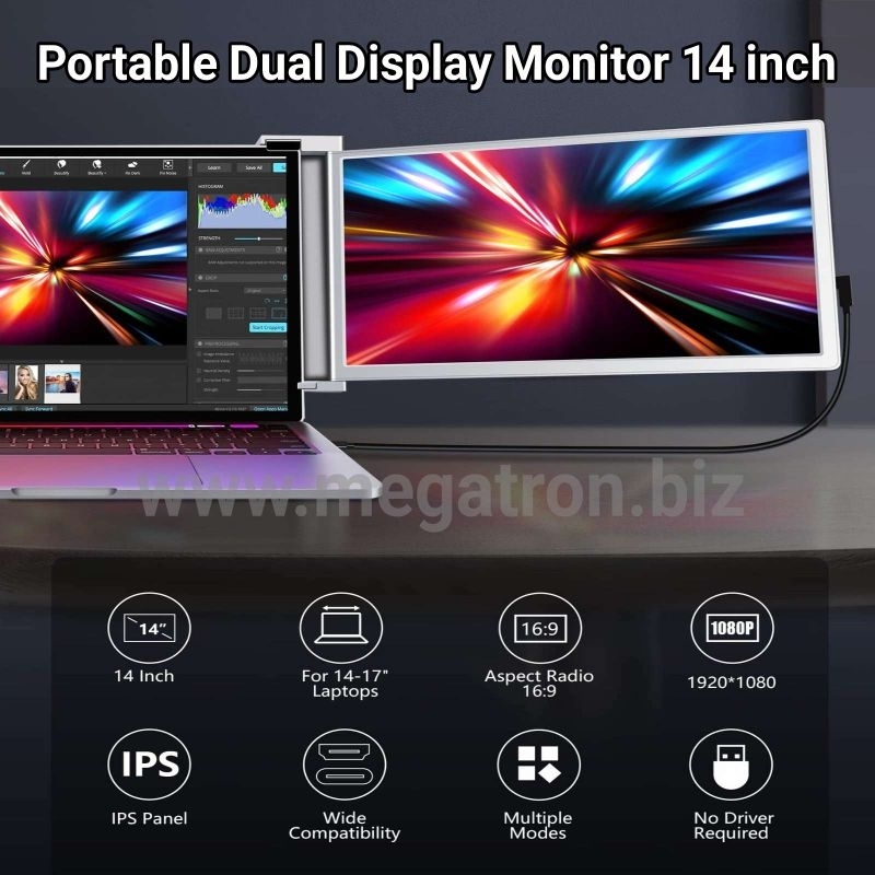 Portable Dual Screen Monitor 14 inch (cocok utk laptop 14" - 17")