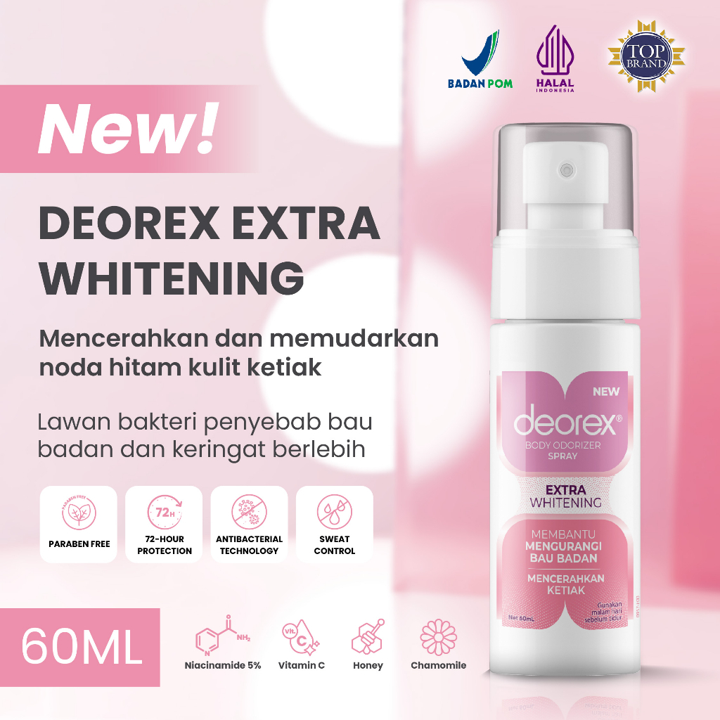 DEOREX BODY ODORIZER SPRAY EXTRA WHITENING 60ML