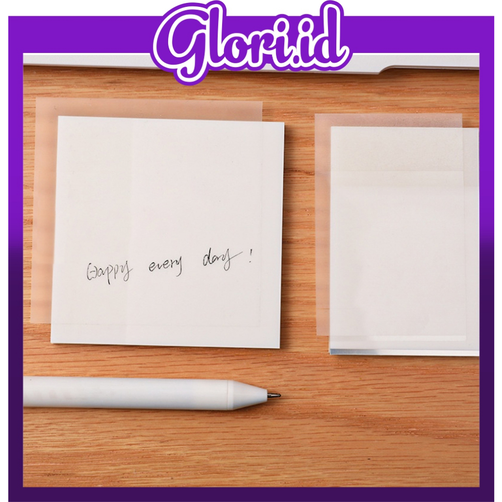 

GLORI.ID Transparan Sticky Notes Tahan Air Untuk Kantor / Sekolah 50 lembar set pet pad Self-Adhesive memo notepad S086