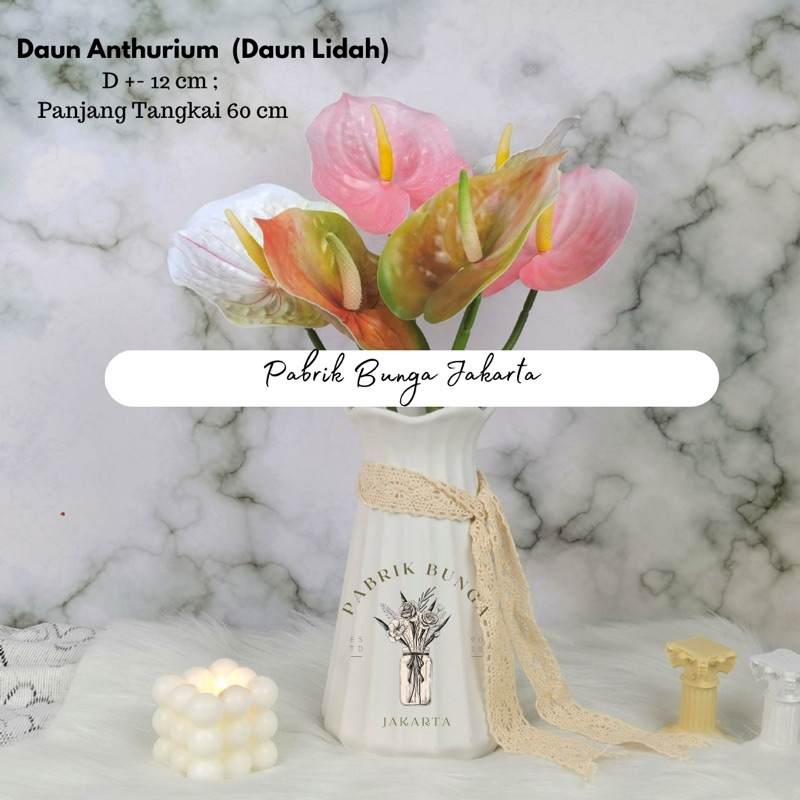 COD (Tangkai 1) Bunga Anthurium Import Premium Artificial/ Daun Lidah Auntumn Artificial/ Bunga Kupi