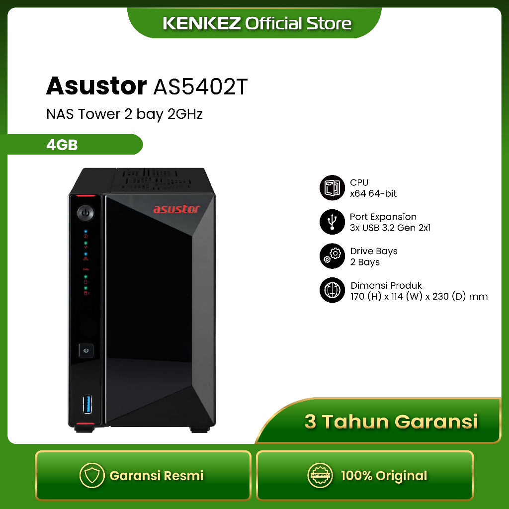 Asustor AS5402T NAS Tower 2 bay 2GHz / 4GB Server Storage