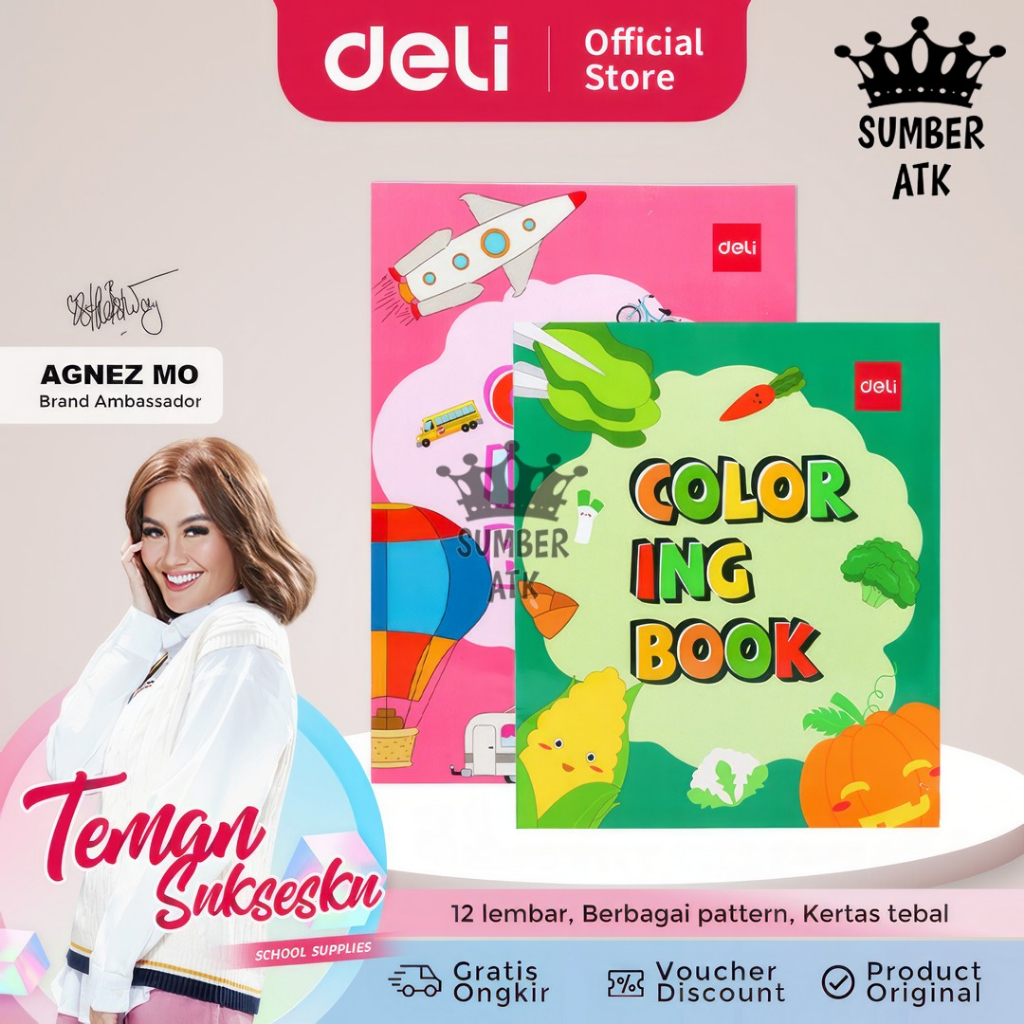 

Deli Children Coloring Book / Buku Mewarnai Anak 12 Lembar Kertas 120G Berbagai Tema